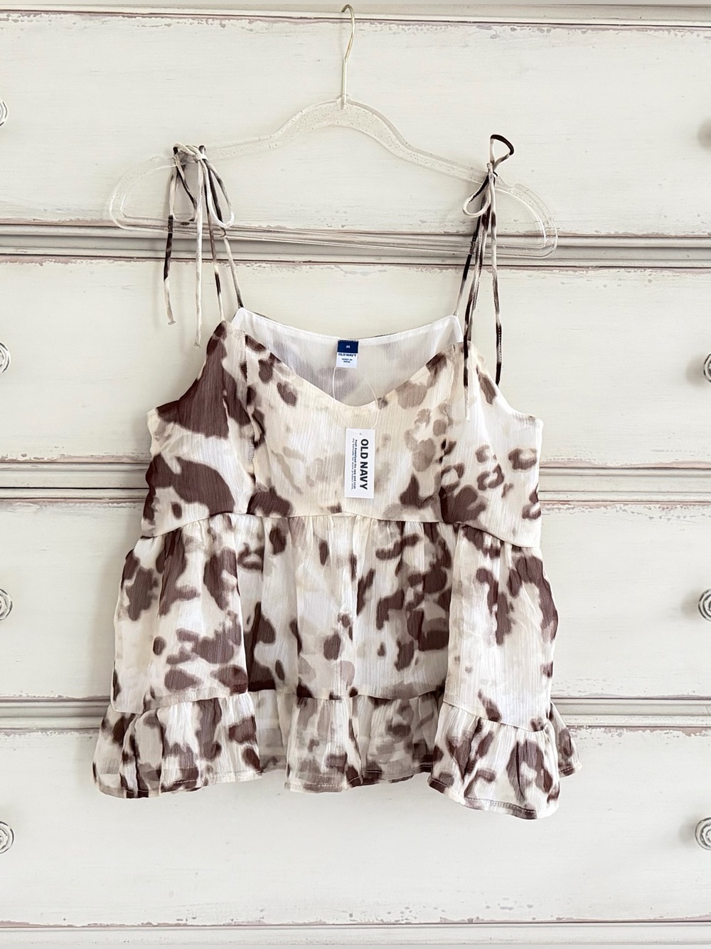 NWT Old Navy Brown and Cream Tie-Shoulder Tiered Camisole